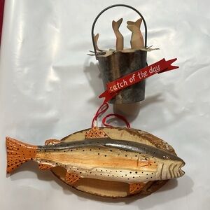 fishing ornaments TWO CATCH OF THE DAY fish bucket salmon mounted on wall plaque